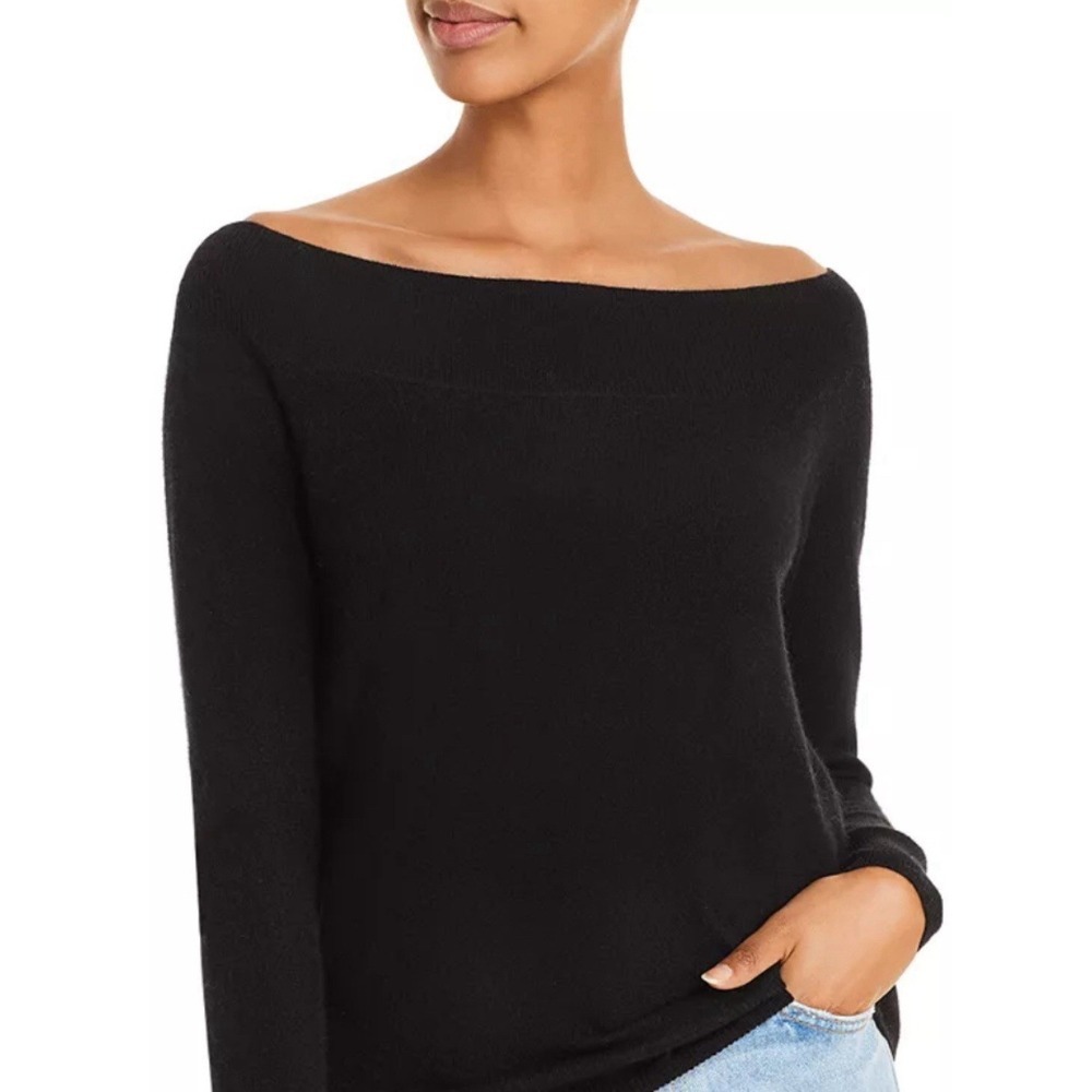 C by Bloomingdale's Boat Neck Black Cashmere Sweater Size Large